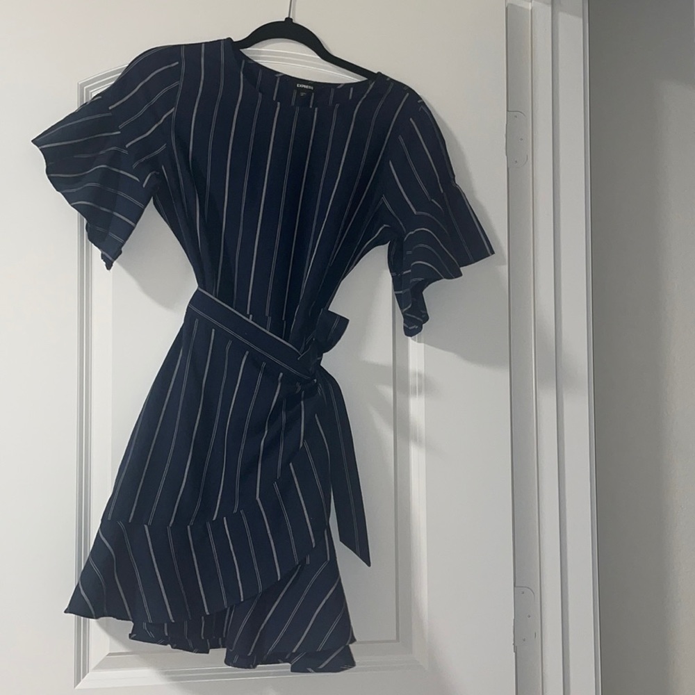 Navy blue ruffle flare dress
